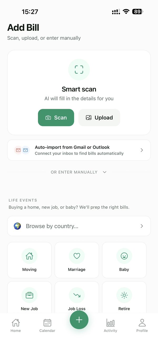 Add a bill by scanning