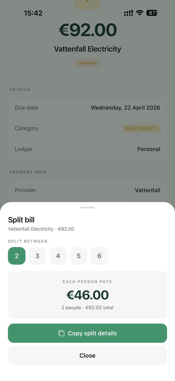 Split bills with household